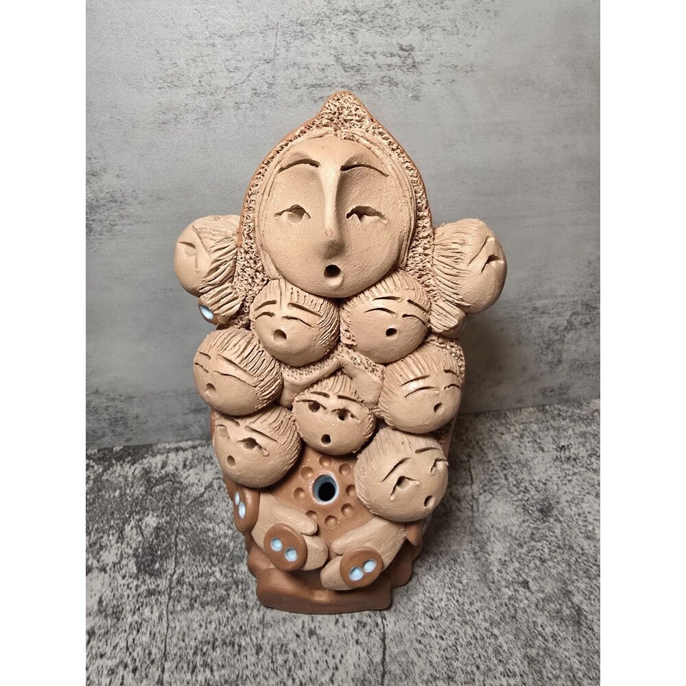 Signed Cheyenne Jim Handmade Native American Pottery Sculpture Mother w/ Babies